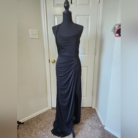 Azazie Dresses & Skirts - Azazie Elegant Black Evening Gown Formal Ruched Leg Slit Dress A6